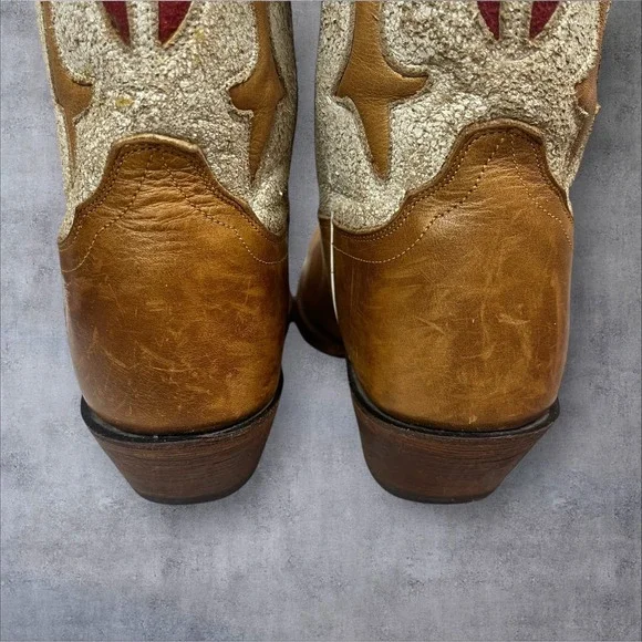 Frye Lilly Short Tan Leather Western Boots Womens 6B Inlay Detail Boho Festival - Picture 9 of 12